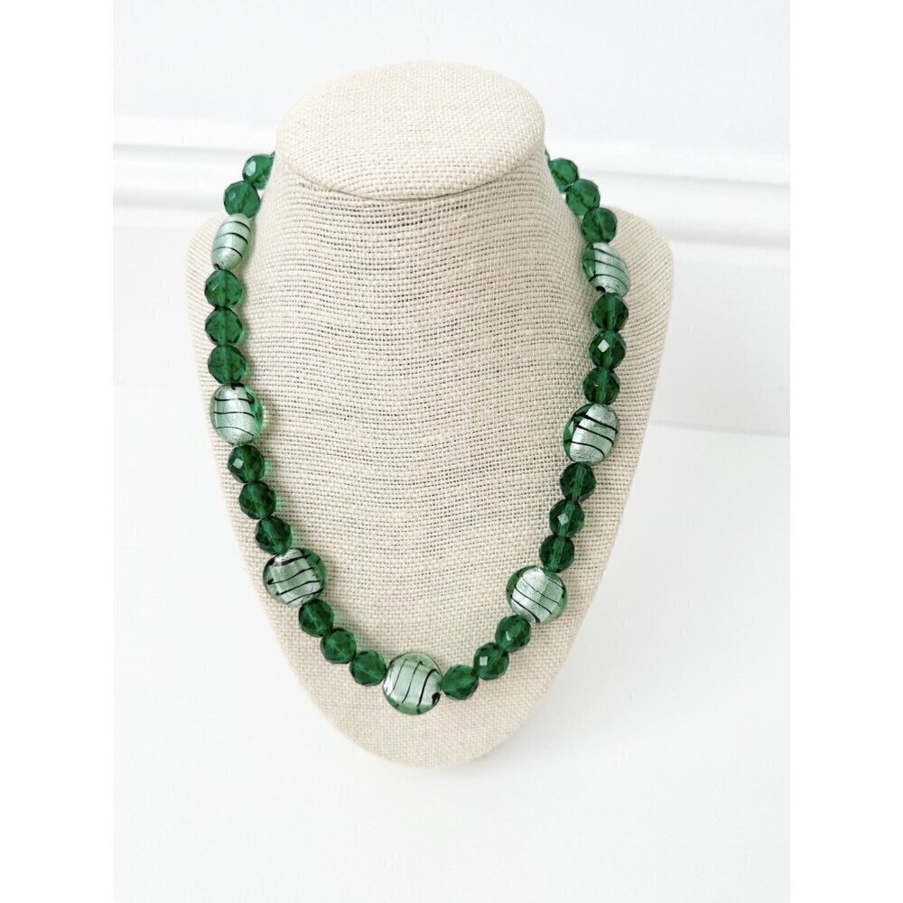 NWT Genuine Murano Glass & Crystal Necklace Green Beaded